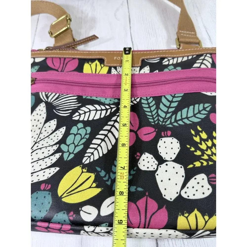 Fossil Dark Floral Cactus Succulent Fiona Crossbody Purse Matching Wallet EUC